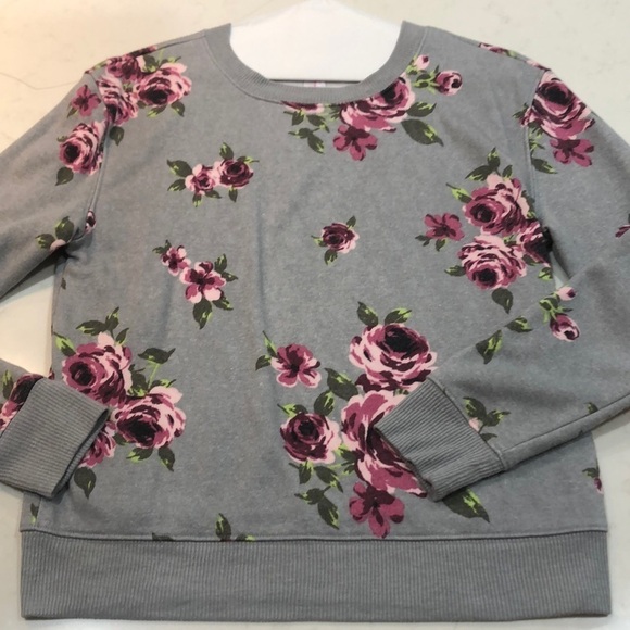 Gray and pink rose sweatshirt NO BOUNDARIES Sz XS - Picture 1 of 5